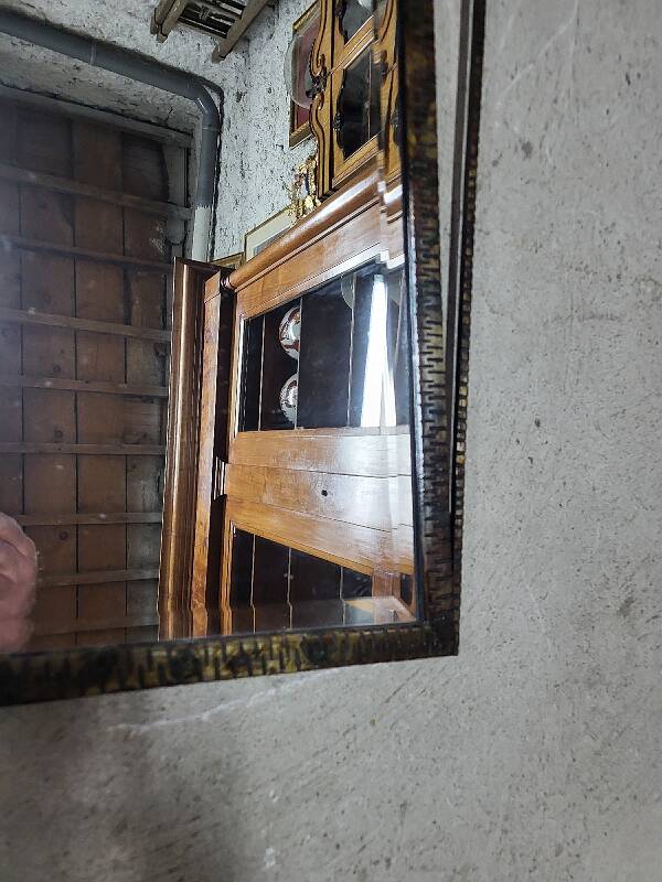 1930 art deco mirror in wrought iron with beveled glass