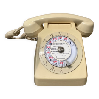 Téléphone à cadran fonctionnel beige Bakélite ancien