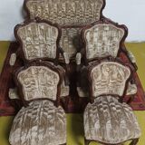 Salon ensemble banquette et fauteuils Rocaille en noyer