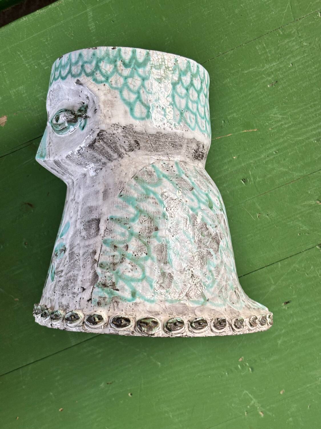 Glazed ceramic owl – Totem sculpture