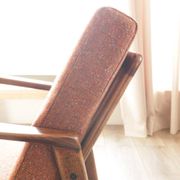 Vintage Wooden Armchair Tweed Upholstery Cushions Mid Century Design