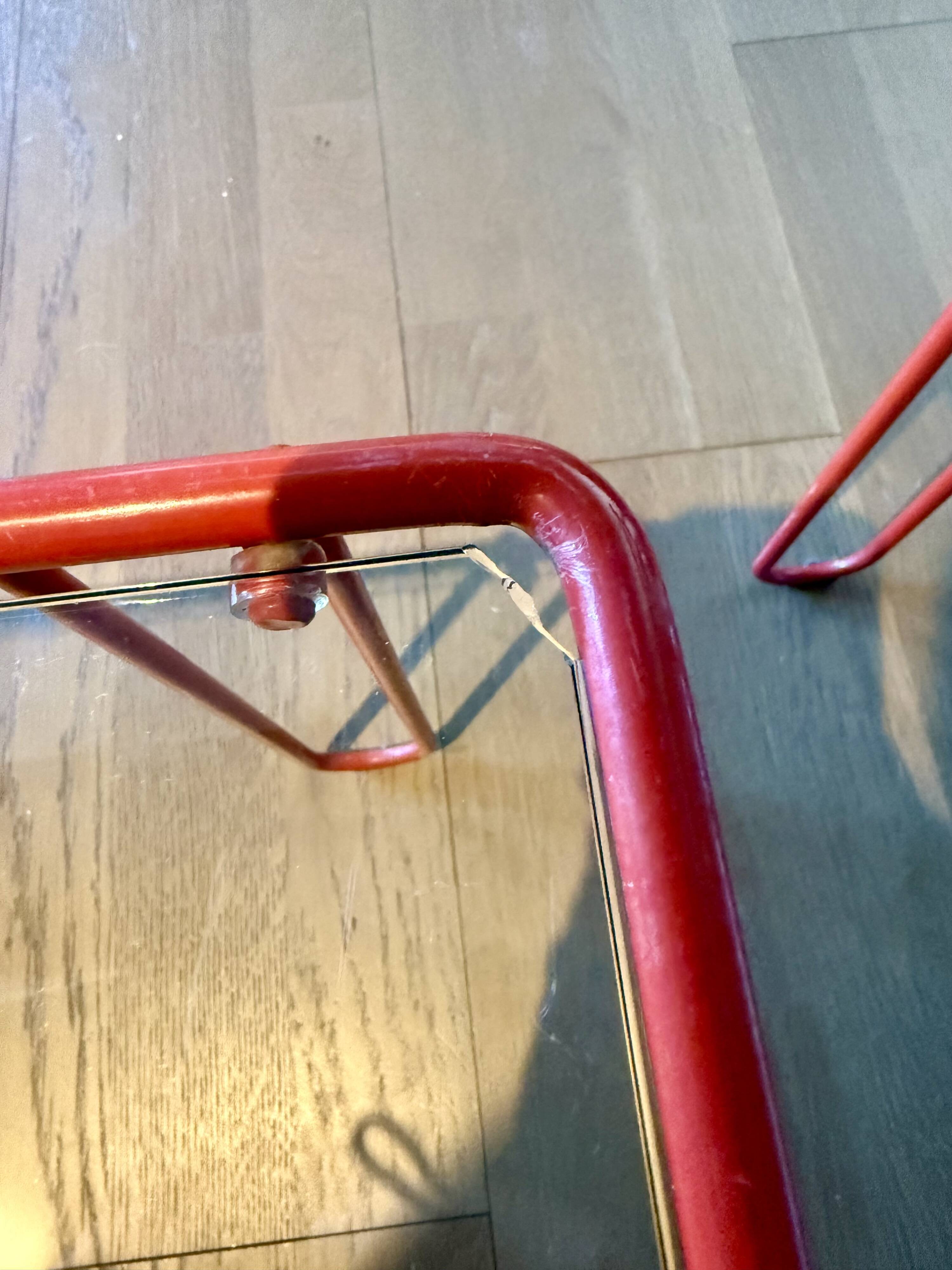 Red tubular nesting tables, 1970s, Set of 3