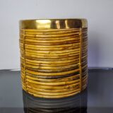 Rattan and brass basket, Italy, 1970, 25 cm diam