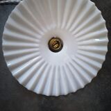 Old suspension opaline lampshade white serrated / pleated deco 1930 TBE