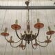 Brass and red plexiglass chandelier
