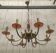 Brass and red plexiglass chandelier