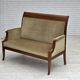 1950s, 2 seater Danish highback sofa, furniture velour, laqered teak wood.