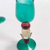 Postmodern Pair of Teal, Red and Gold Liqueur Glasses by Salviati, Murano, Italy