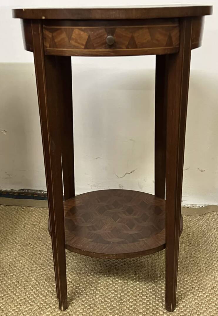 Round pedestal table / side table in wood marquetry