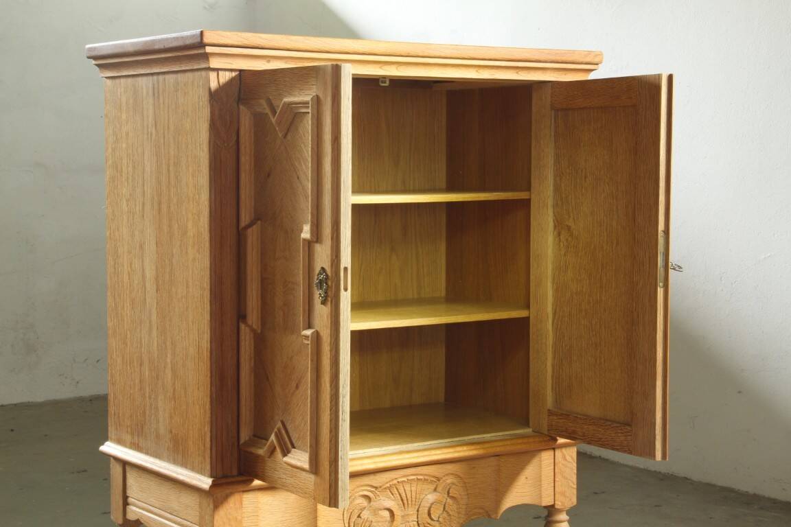 Vintage Danish Chevron Oak Cabinet, Henning Kjærnulf Baroque style, 1960s