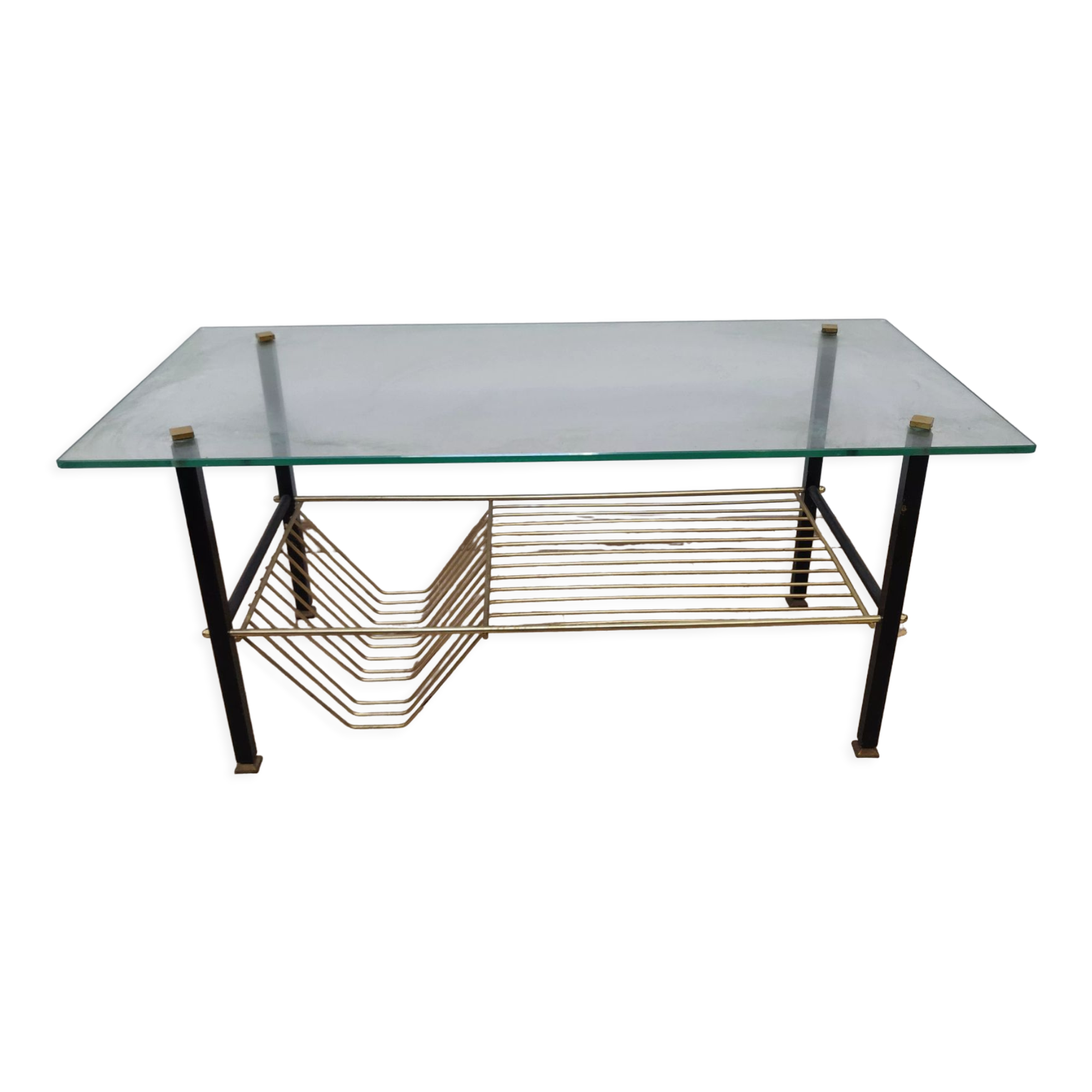 Coffee table brass glass vintage 50s