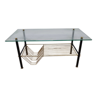 Coffee table brass glass vintage 50s