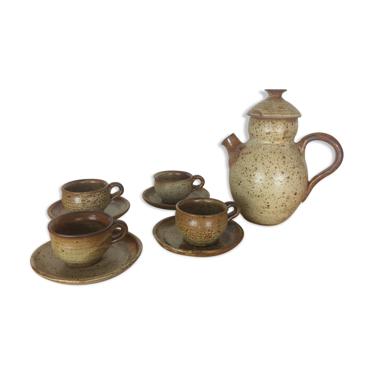 Coffee or tea service in sandstone, cups and teapot