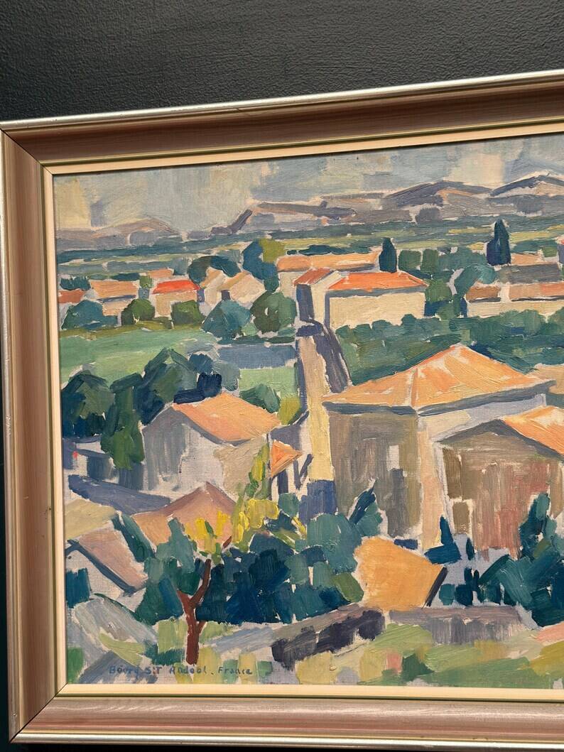 Original Swedish Oil on Canvas – “Bourg St Andeol, France” by Evert H. Duhan – Dated 1947 – Vintage & Framed