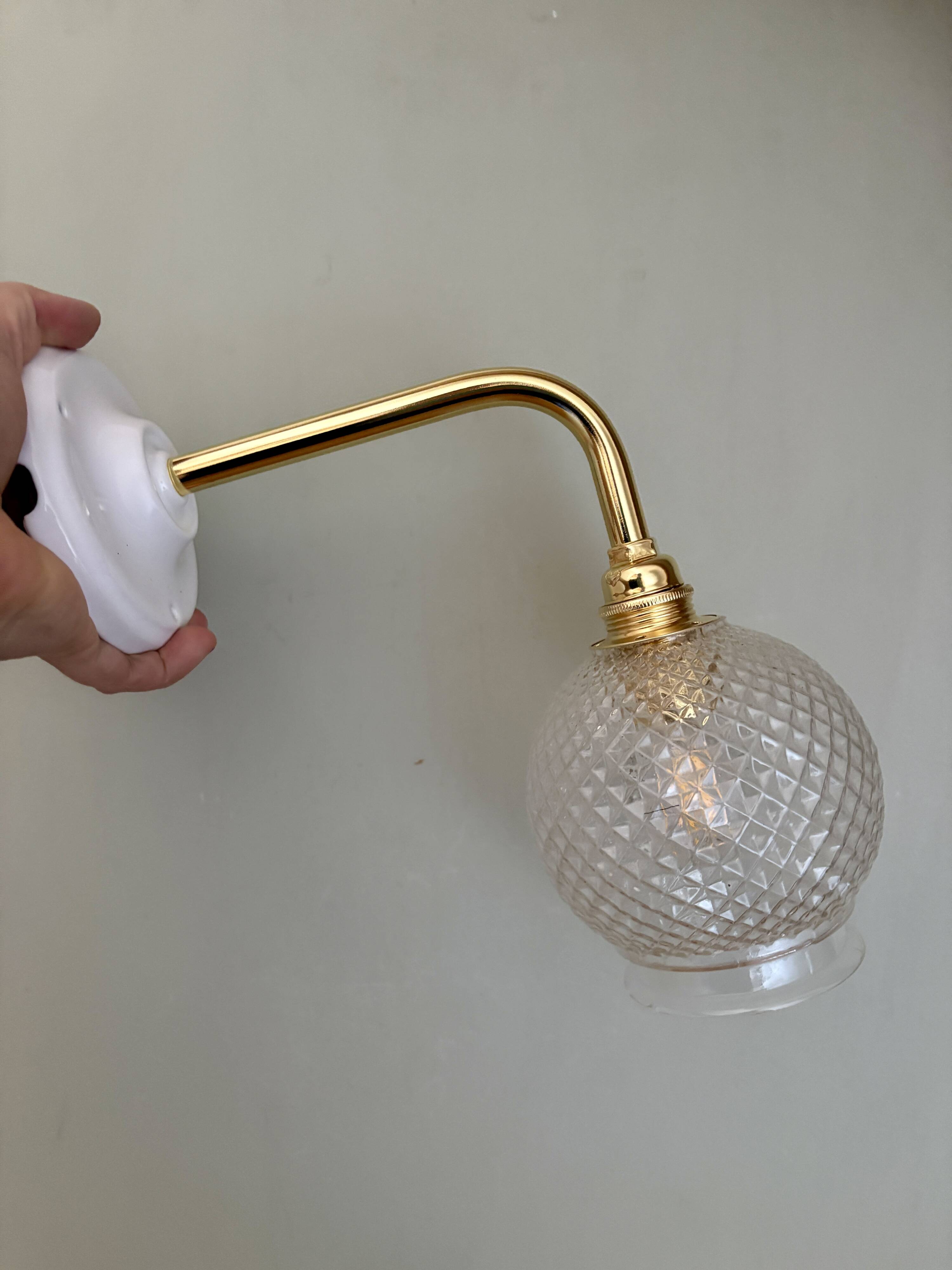 Vintage glass globe angled wall light