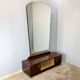 Mirror chest of drawers, flamed birch stained, vintage from the 50s