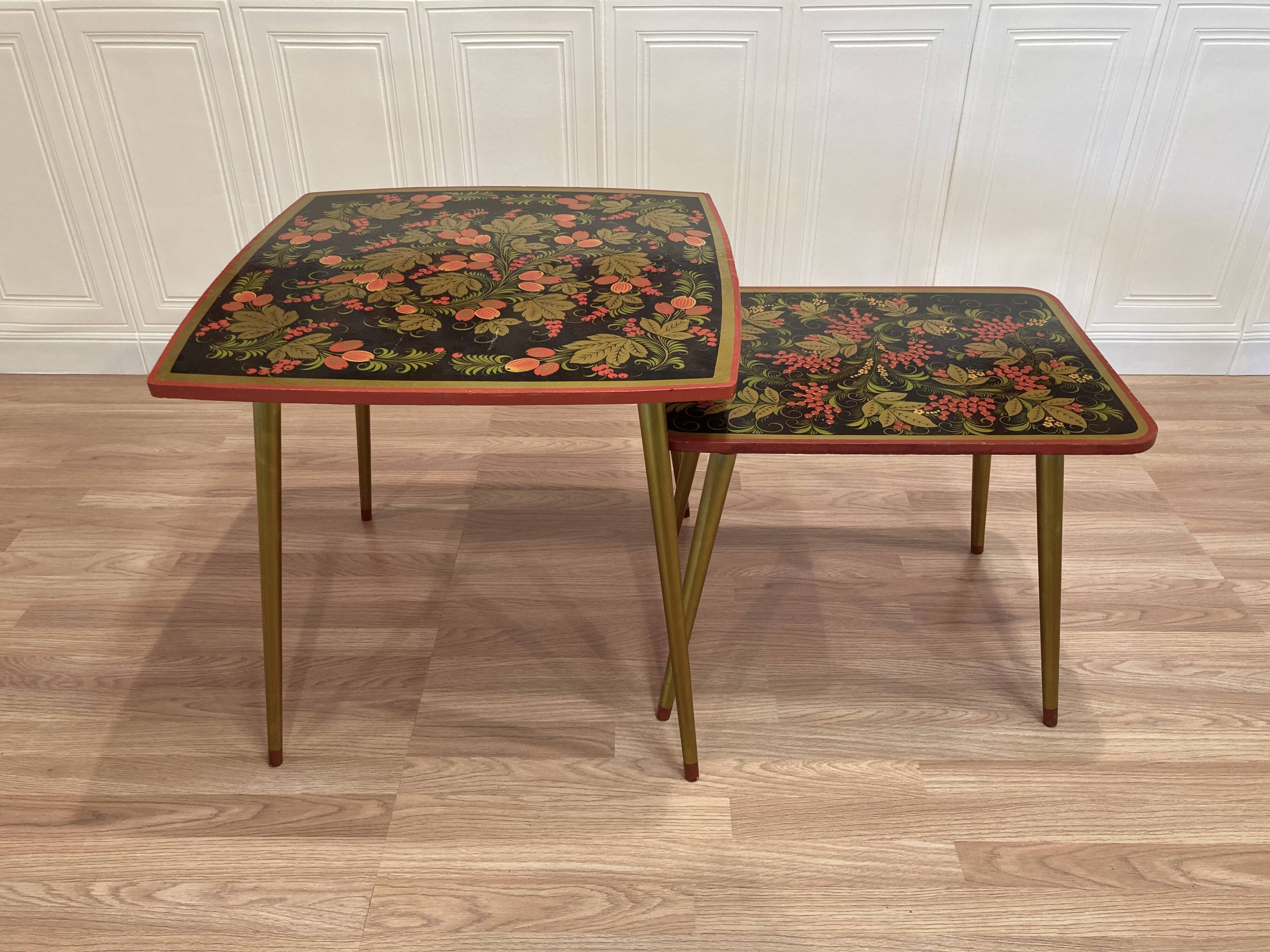 Pair of wooden tables, 1950s design.