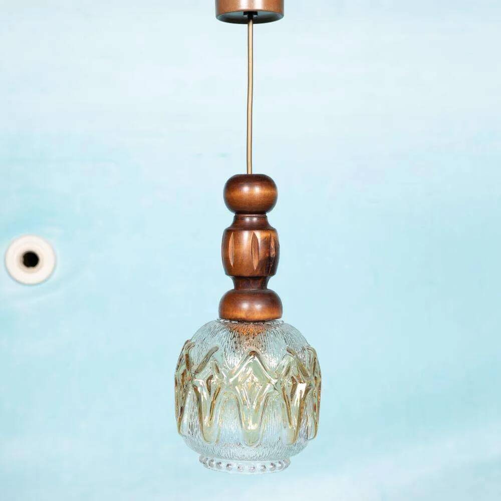1970s brutalist glass pendant, vintage Swedish pendant.