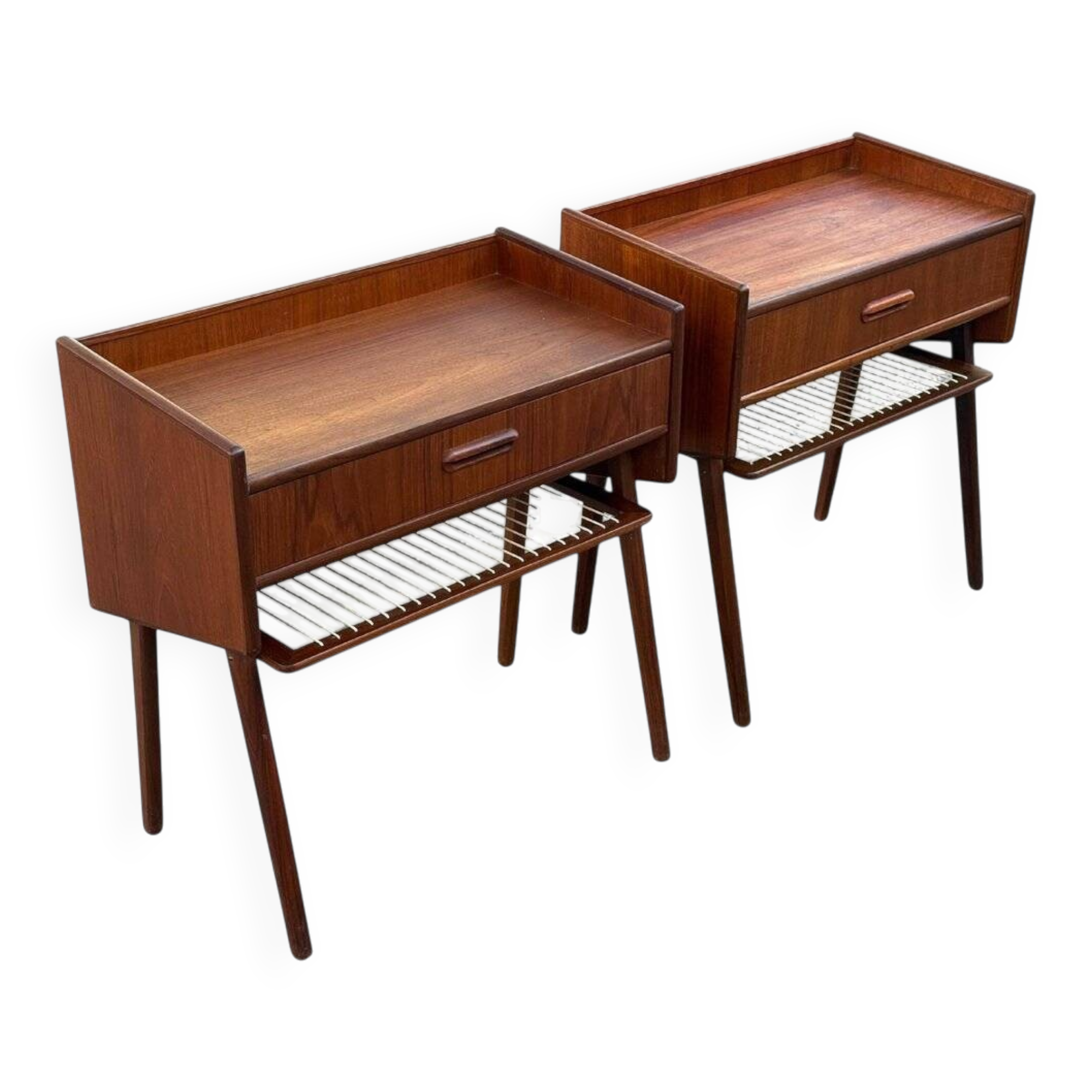Danish teak bedside tables with rope shelves, 1967, set of 2