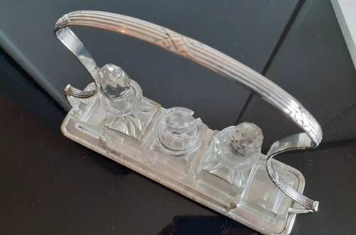 Bouillet goldsmith Bourdelle / Silver-plated metal and glass condiment set
