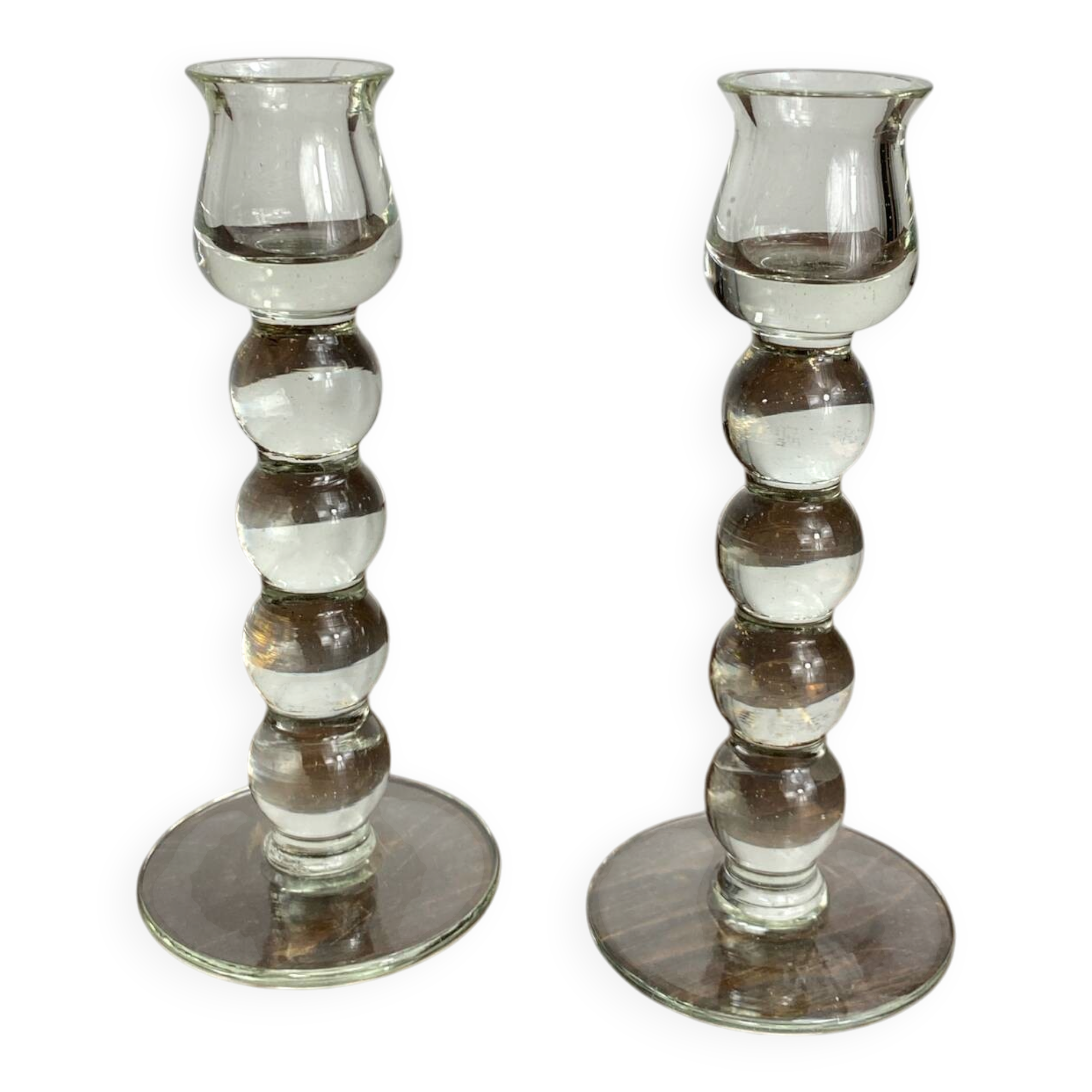 Pair of blown glass candlesticks