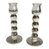 Pair of blown glass candlesticks