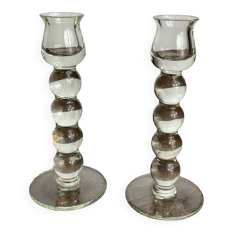 Pair of blown glass candlesticks