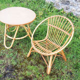 Old armchair & table for children in rattan