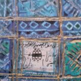 Modern painting with geometric patterns on cardboard