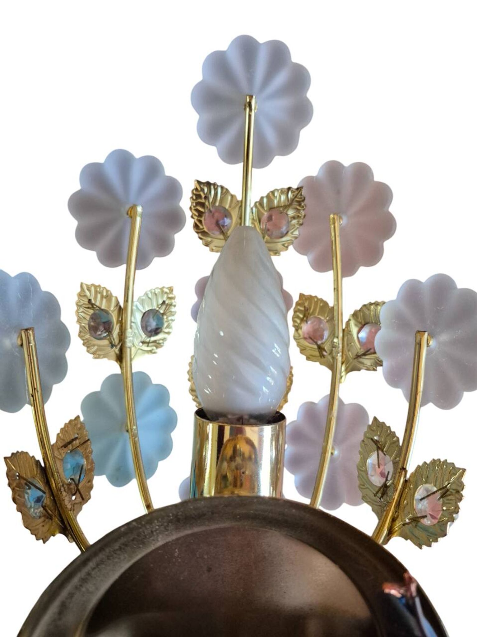 Pair of Banci Florence gold metal and crystal flower wall sconces