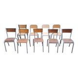 Set 9 chaises d'école ancienne dépareillées