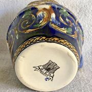 Old cream jug Gien Renaissance blue background 1938/1960