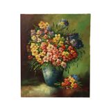 Grande nature morte de fleurs colorées signée 60x50cm