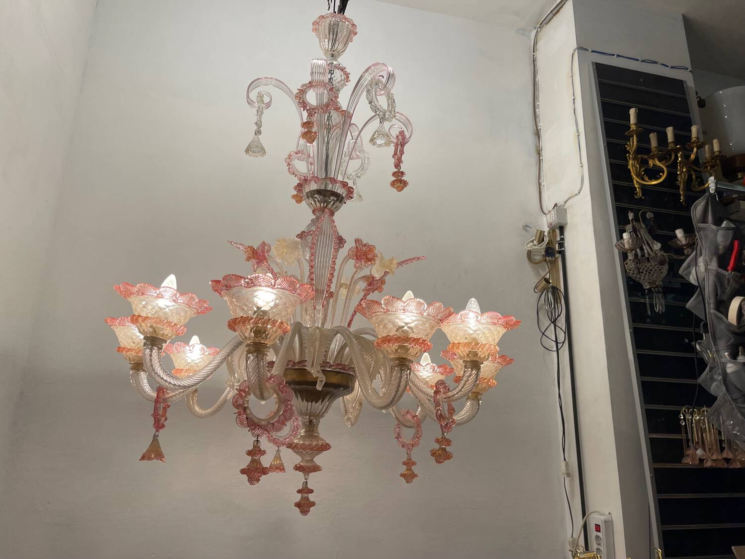 Large Venetian Pink Murano Glass Chandelier 1960’s