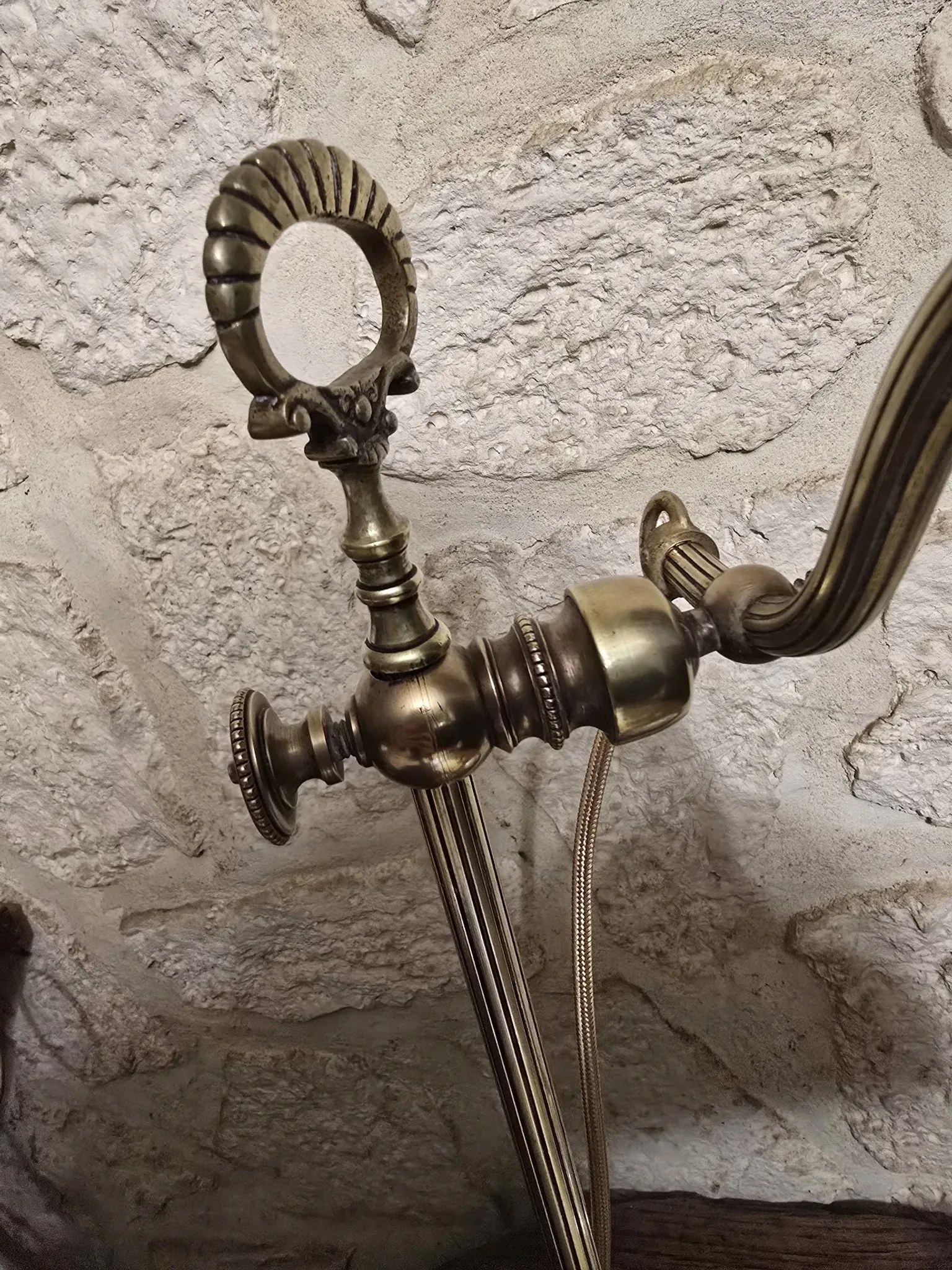 antique brass desk lamp – green shade – adjustable arm