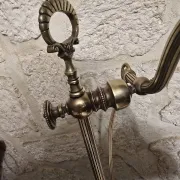 antique brass desk lamp – green shade – adjustable arm