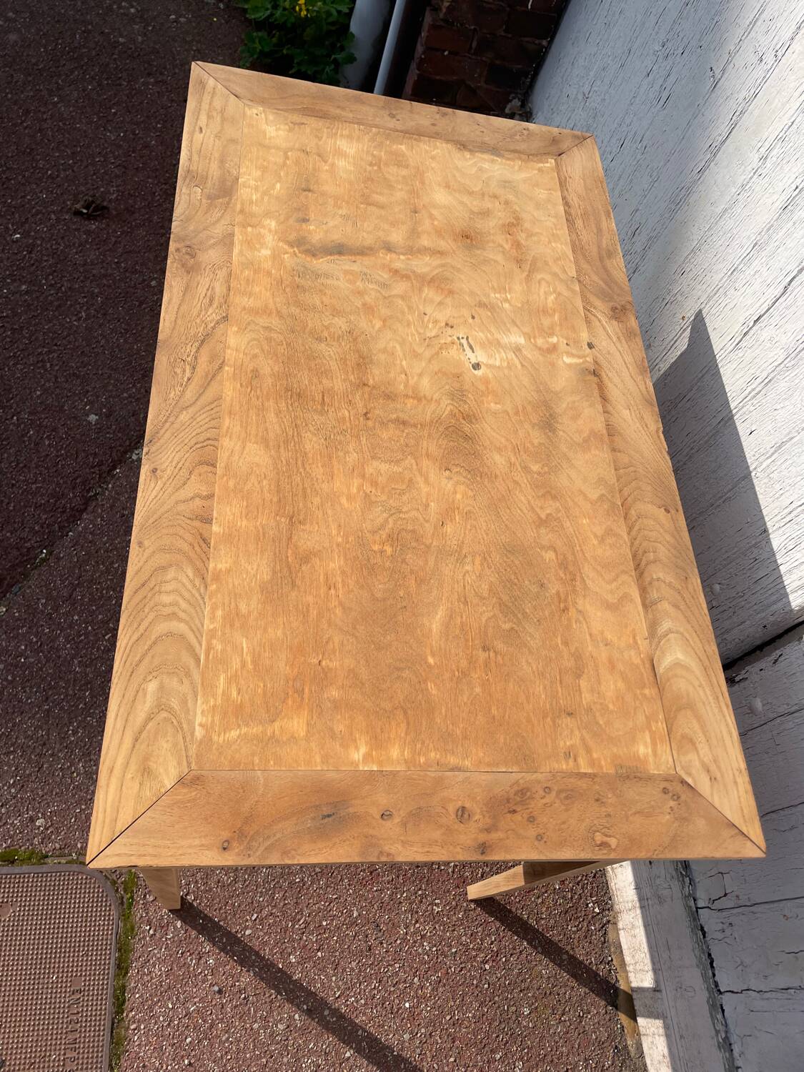 Vintage wooden desk with two drawers.