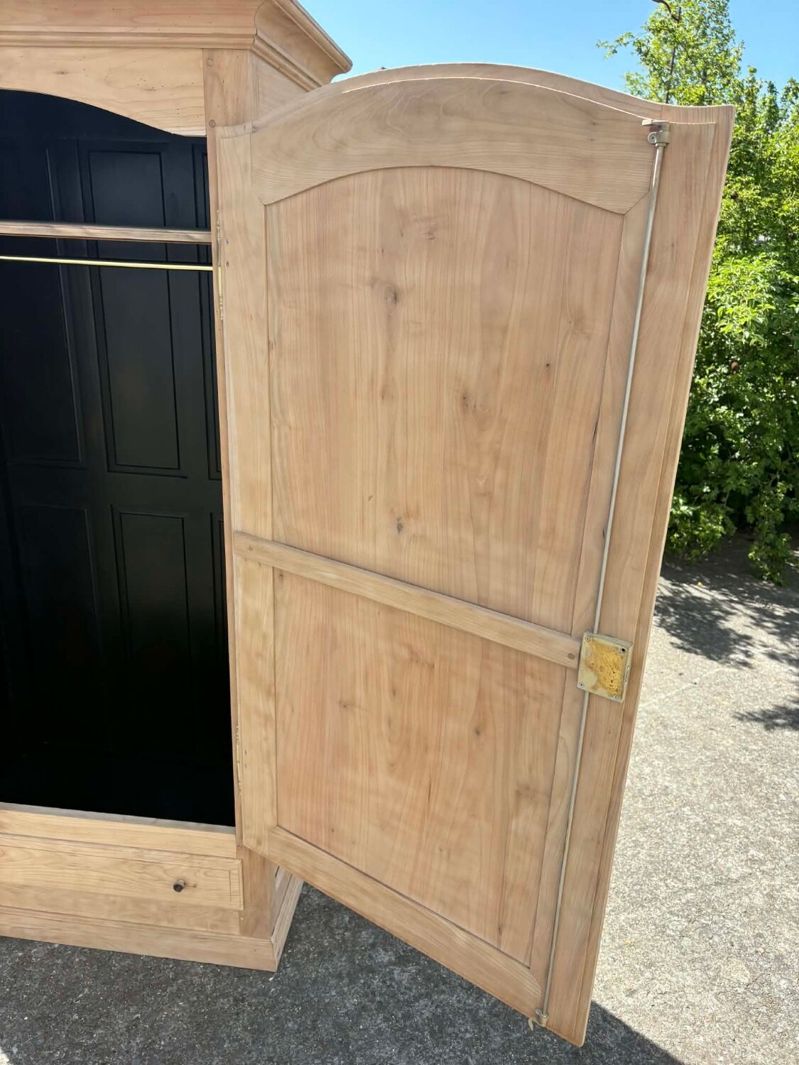 Wooden bonnetière, wardrobe/cupboard in raw wood.