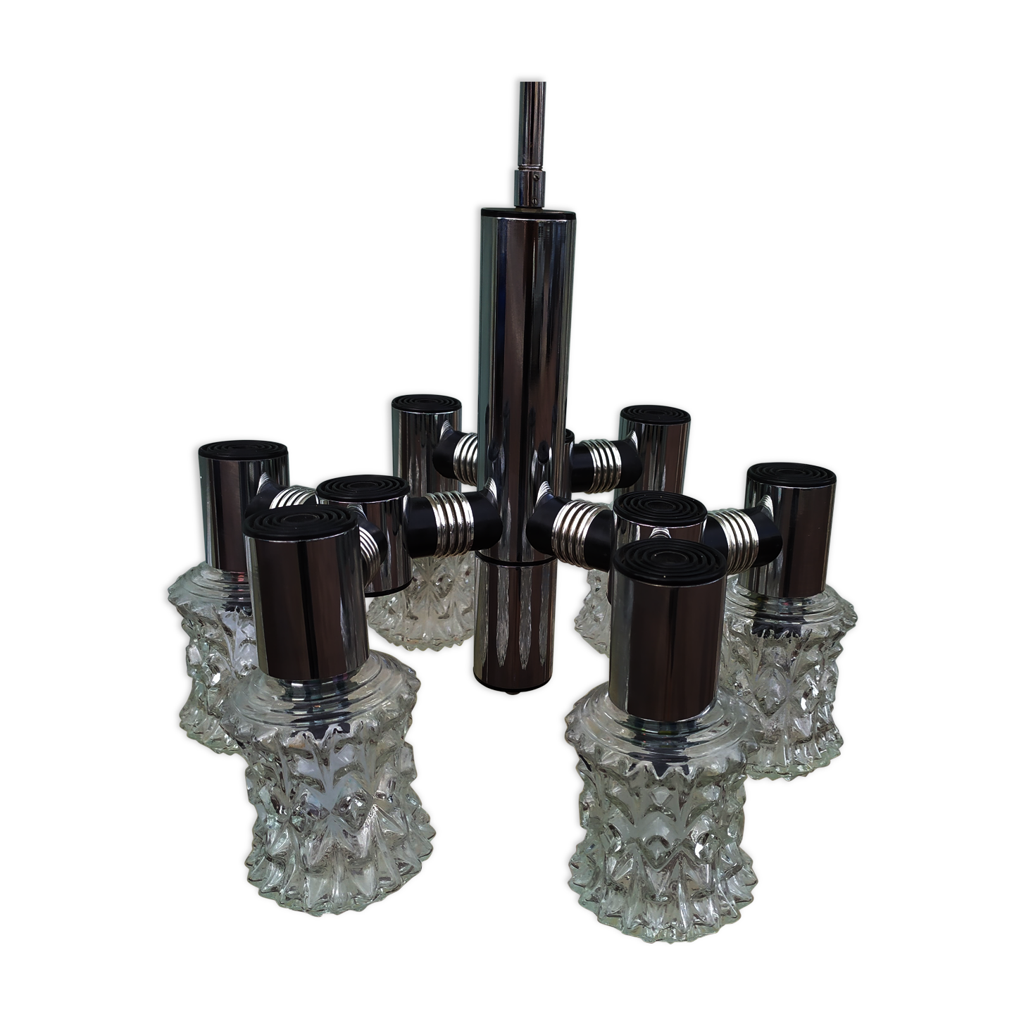Vintage ceiling lamp in chrome plated and glass cut from targetti 1970 - 6 lamps