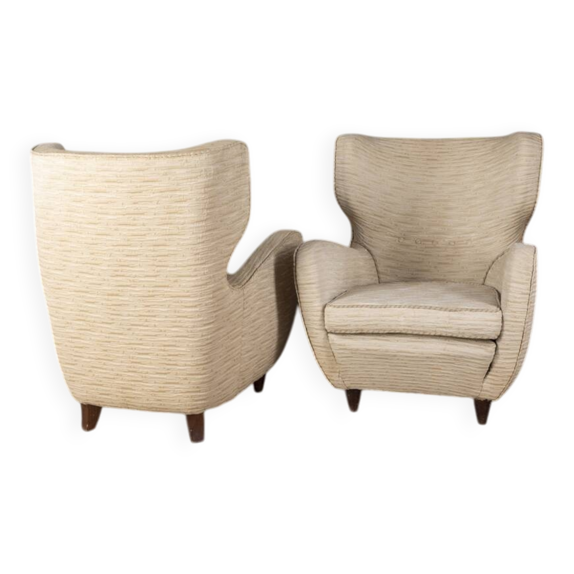 Pair of vintage 1950s armchairs in white fabric, Italian design