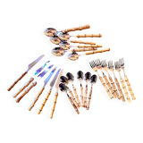 Vintage cutlery set in stainless steel and bamboo