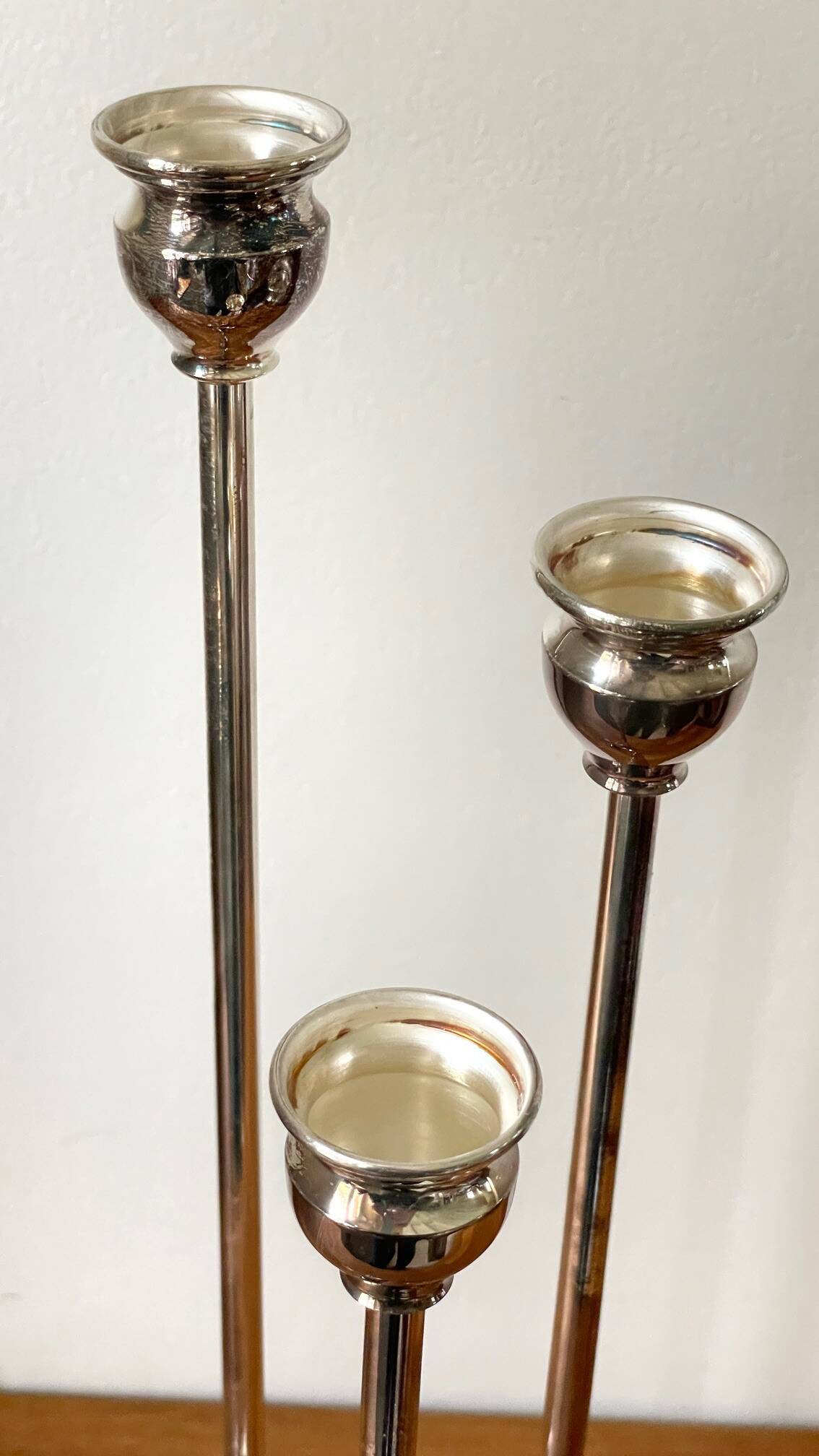 CANDLE HOLDER 3 Lights METAL Patinated Chrome