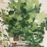 Aquarelle paysage demeure ancienne