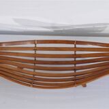 Vintage curved wood and rattan basket 1960