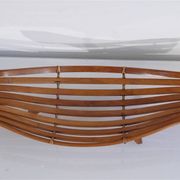 Vintage curved wood and rattan basket 1960
