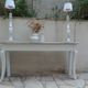 Console with a weathered grey cotton base, top in bleached walnut.