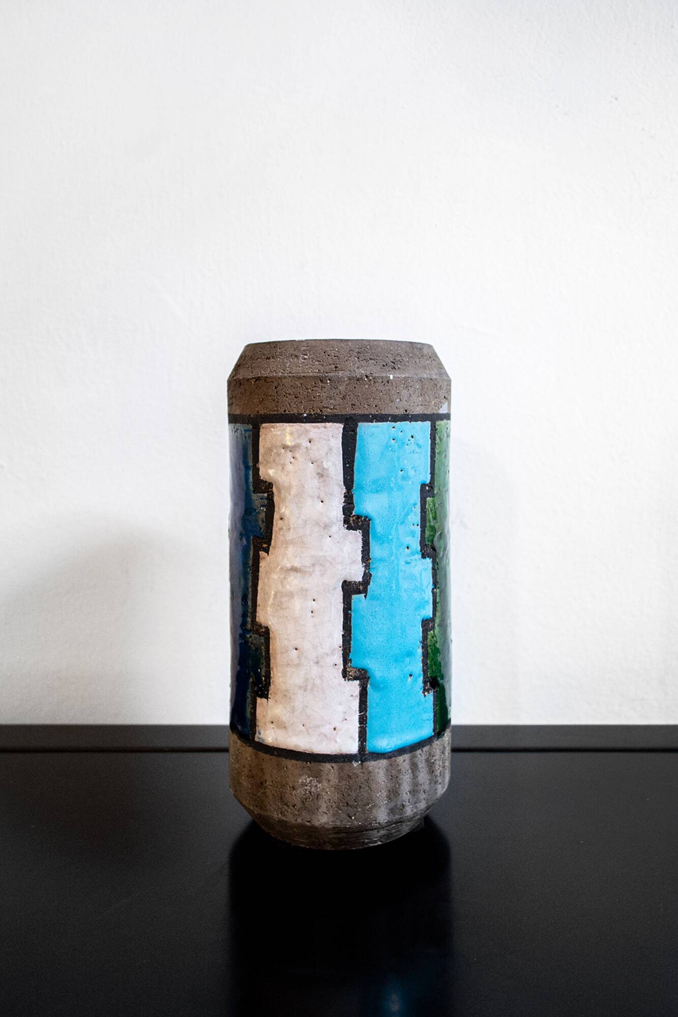 Italian Linea Rotas in Aqua Ceramic Vases by Aldo Londi for Bitossi, 1960s