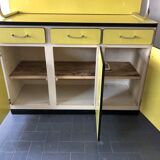 Buffet de cuisine vintage en formica jaune