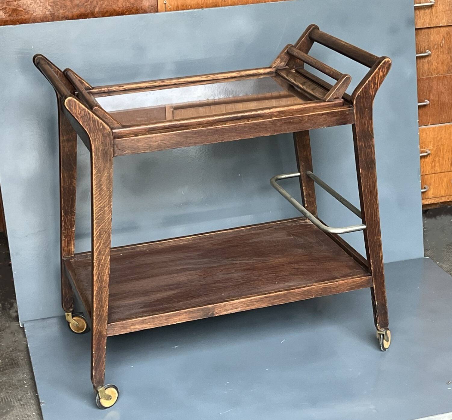 Vintage 1950s rolling serving cart