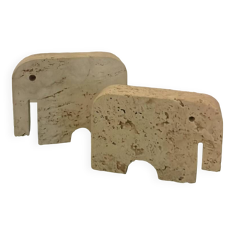 Two travertine elephants, Fratelli Mannelli, Italy, 1970s